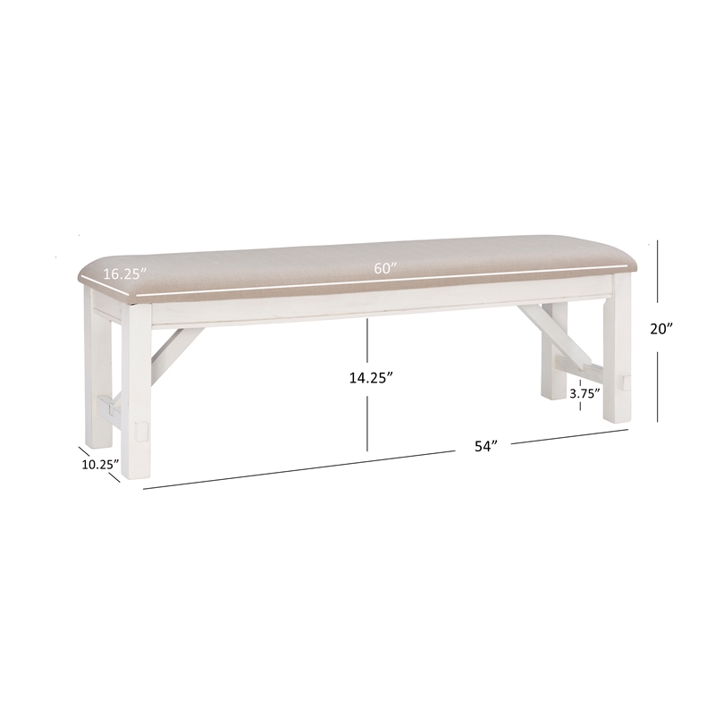 Kingfisher Lane Thick Rubberwood Tan Upholstered Bench in Smokey White Finish
