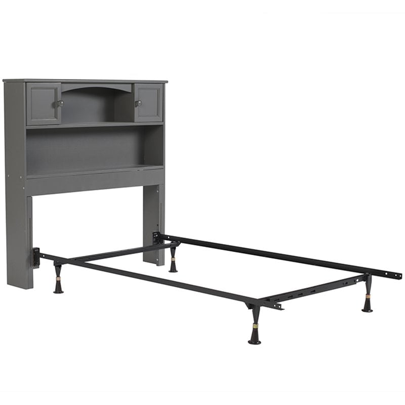 Kingfisher Lane Twin Solid Wood Bookcase Headboard with Device Charger in Gray