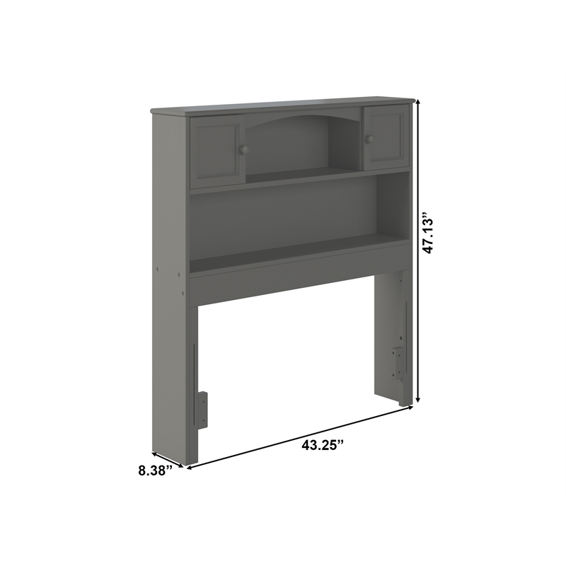 Kingfisher Lane Twin Solid Wood Bookcase Headboard with Device Charger in Gray