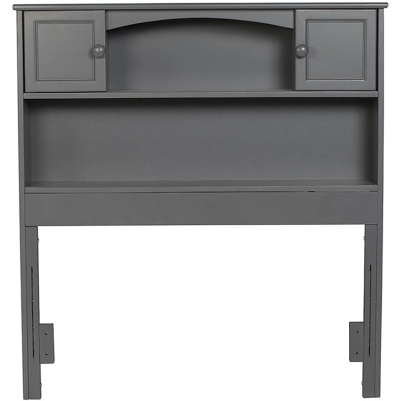 Kingfisher Lane Twin Solid Wood Bookcase Headboard with Device Charger in Gray