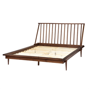 Kingfisher Lane Spindle Modern Solid Pine Wood Queen Bed Frame in Brown Finish