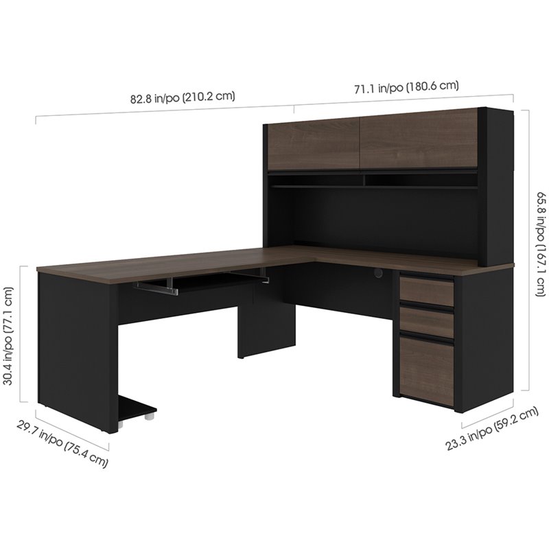 Kingfisher Lane 5 Piece L Shaped Computer Desk with Hutch in Antigua and Black