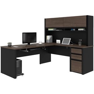 Kingfisher Lane 5 Piece L Shaped Computer Desk with Hutch in Antigua and Black