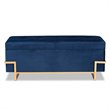 Kingfisher Lane Navy Blue Velvet Upholstered and Gold Finished Storage Ottoman