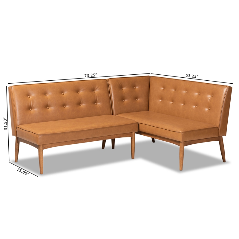 Kingfisher Lane Faux Leather Upholstered and Brown Finished Wood 2-Piece Bench
