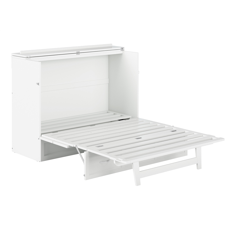 Kingfisher Lane Full Solid Wood Modern Murphy Bed Chest with Mattress in White