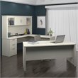 Kingfisher Lane Modern Wood U Shape Computer Desk with Hutch in White Chocolate