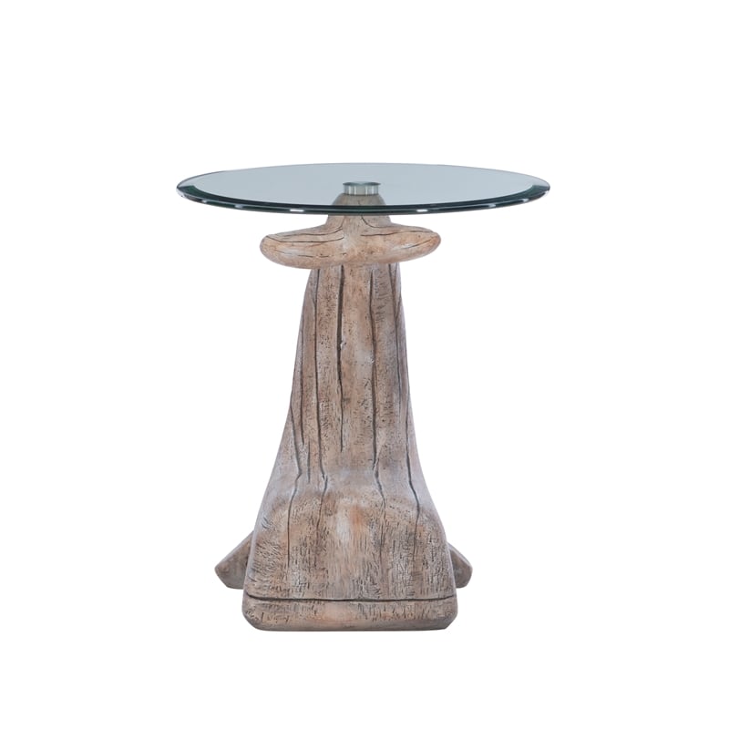 Kingfisher Lane Whale Sculptured Glass & Resin Rustic Accent Table in Driftwood