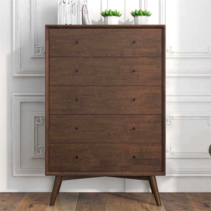 Kingfisher Lane Bedroom 5 drawers Tall Dressers in Solid Wood Walnut Brown