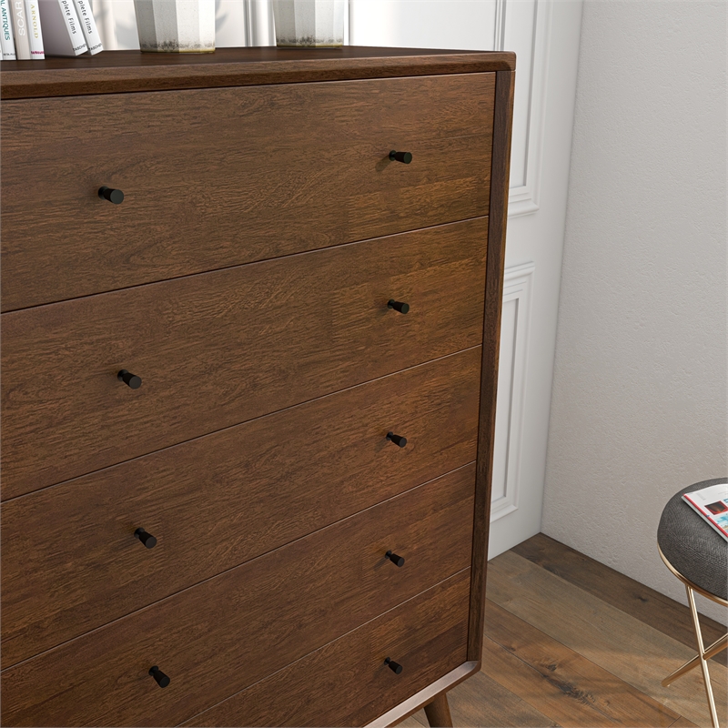 Kingfisher Lane Bedroom 5 drawers Tall Dressers in Solid Wood Walnut Brown