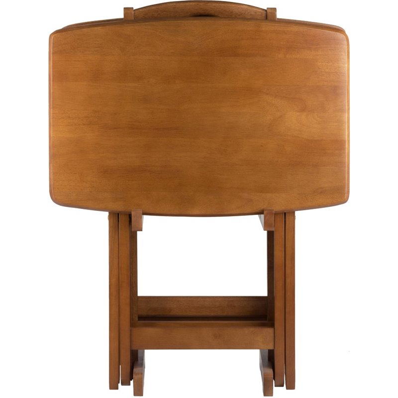 Kingfisher Lane 5-Piece Oversized Solid Wood Snack Table Set in Teak