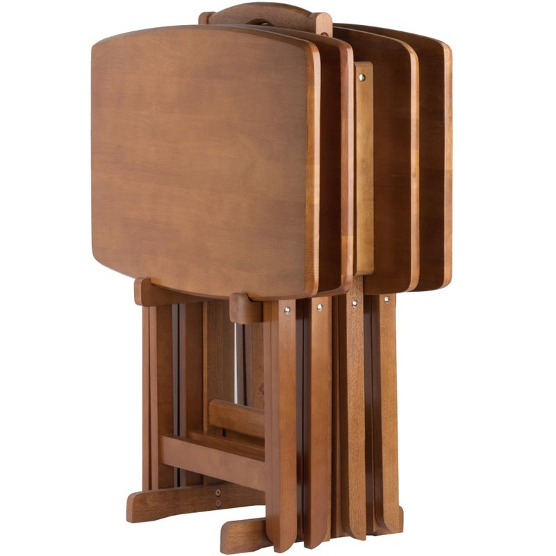 Kingfisher Lane 5-Piece Oversized Solid Wood Snack Table Set in Teak