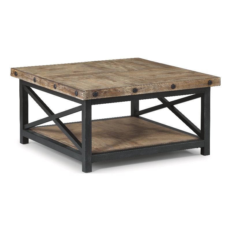 Kingfisher Lane Brown Square Coffee Table with Metal Frame & Exposed Bolt Heads