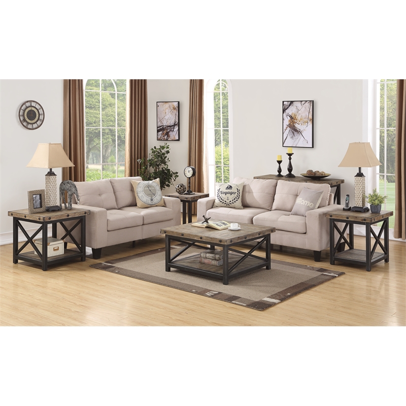 Kingfisher Lane Brown Square Coffee Table with Metal Frame & Exposed Bolt Heads