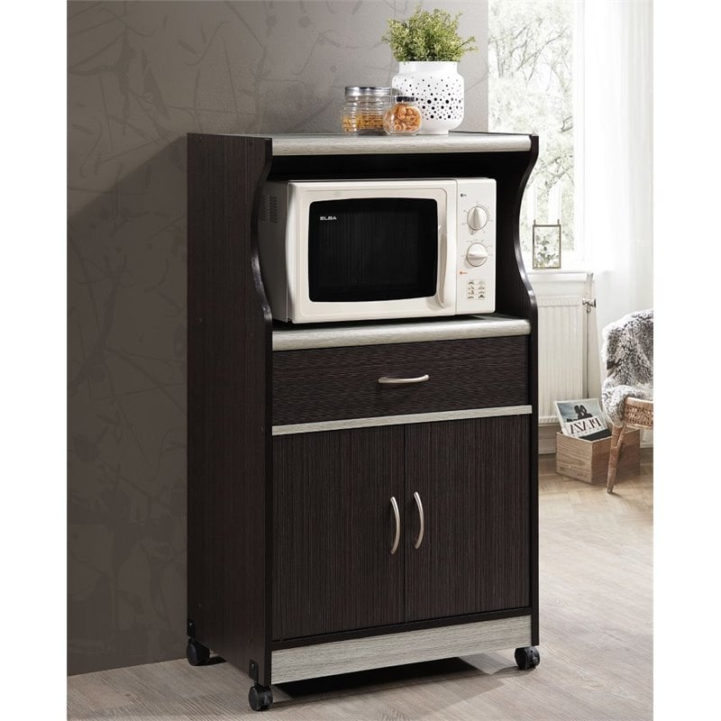 Kingfisher Lane Microwave Wooden Kitchen Cart in Chocolate-Gray Finish