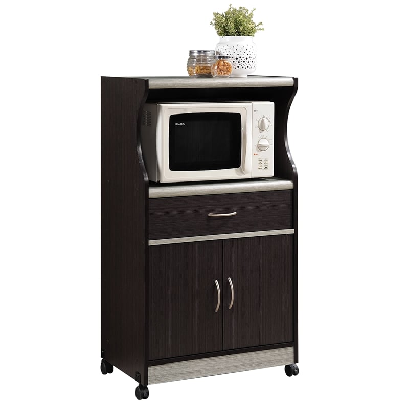 Kingfisher Lane Microwave Wooden Kitchen Cart in Chocolate-Gray Finish