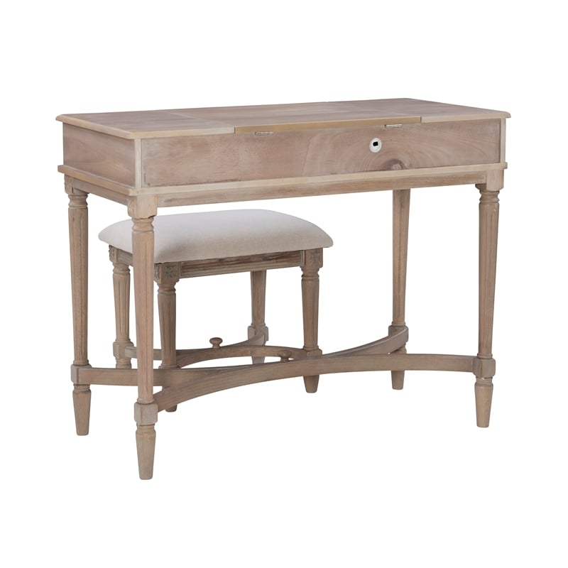 Kingfisher Lane Wood Vanity & Padded Stool Set Flip Up Mirror 2 Drawers - Gray