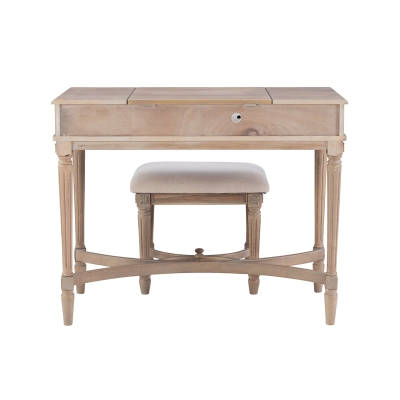 Kingfisher Lane Wood Vanity & Padded Stool Set Flip Up Mirror 2 Drawers - Gray