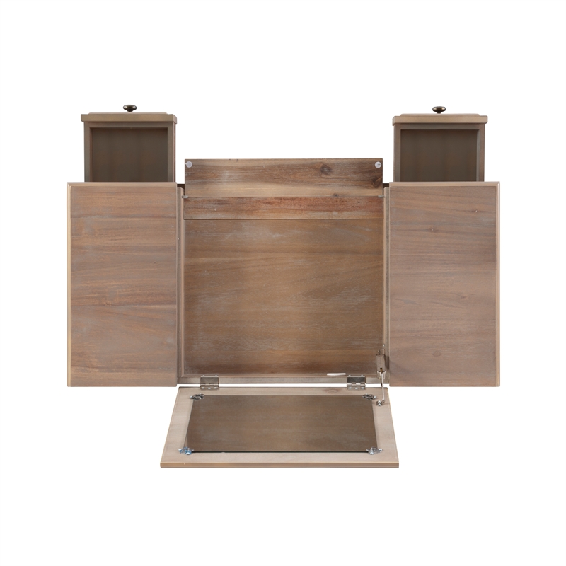 Kingfisher Lane Wood Vanity & Padded Stool Set Flip Up Mirror 2 Drawers - Gray