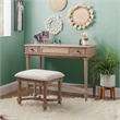 Kingfisher Lane Wood Vanity & Padded Stool Set Flip Up Mirror 2 Drawers - Gray