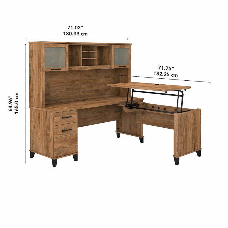 Kingfisher Lane 72W Sit to Stand L Desk w/ Hutch in Walnut - Engineered Wood