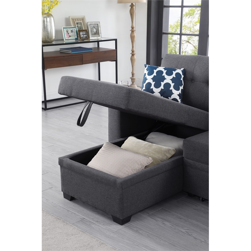 Kingfisher Lane Reversible Fabric Sleeper Sofa Bed & Chaise w/ Cup Holder - Gray
