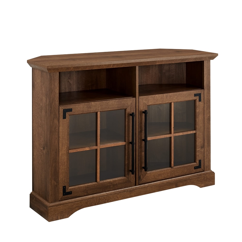 Kingfisher Lane Window Pane Door Corner TV Stand for TVs up to 50