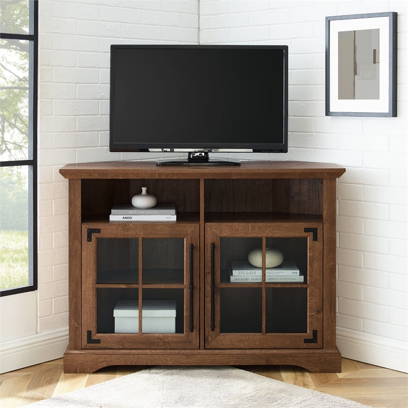 Kingfisher Lane Window Pane Door Corner TV Stand for TVs up to 50
