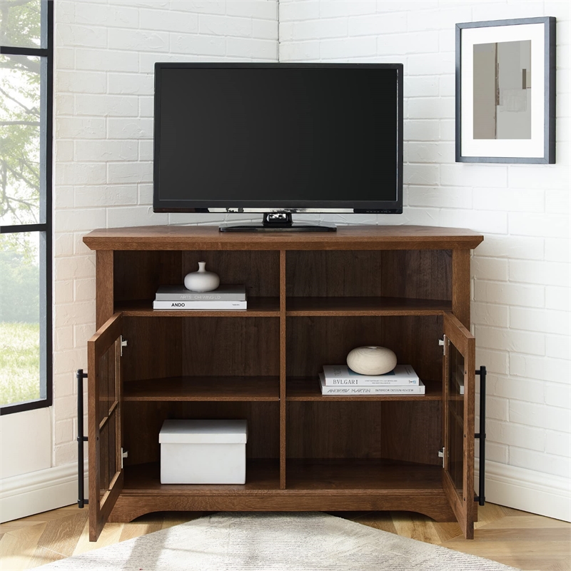 Kingfisher Lane Window Pane Door Corner TV Stand for TVs up to 50