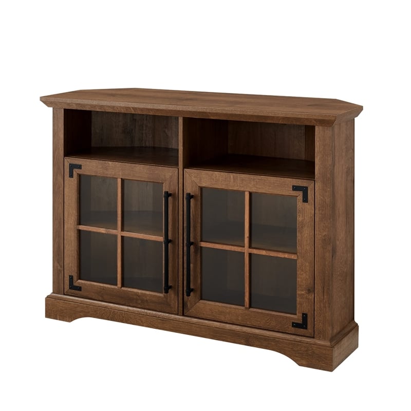 Kingfisher Lane Window Pane Door Corner TV Stand for TVs up to 50