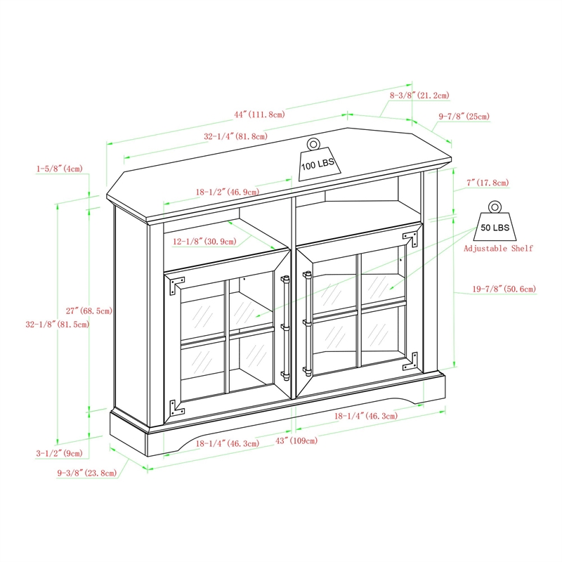 Kingfisher Lane Window Pane Door Corner TV Stand for TVs up to 50