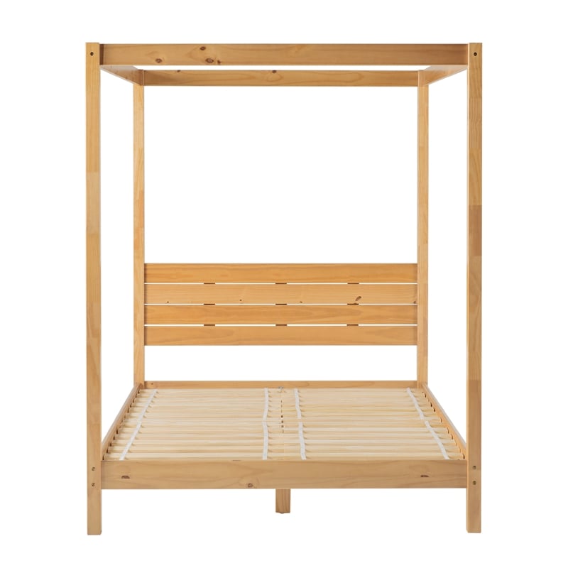 Kingfisher Lane Solid Wood Queen Canopy Bed w/ Simple Headboard - Natural Pine