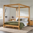 Kingfisher Lane Solid Wood Queen Canopy Bed w/ Simple Headboard - Natural Pine