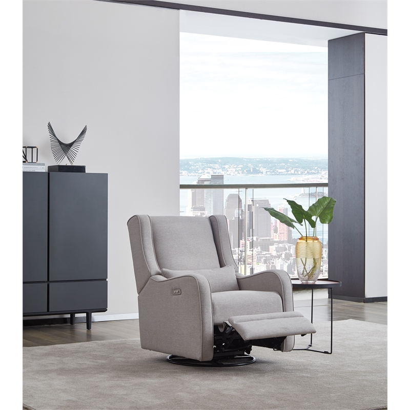 Kingfisher Lane Fabric Power Swivel Glider and Recliner in Pearl River Gray