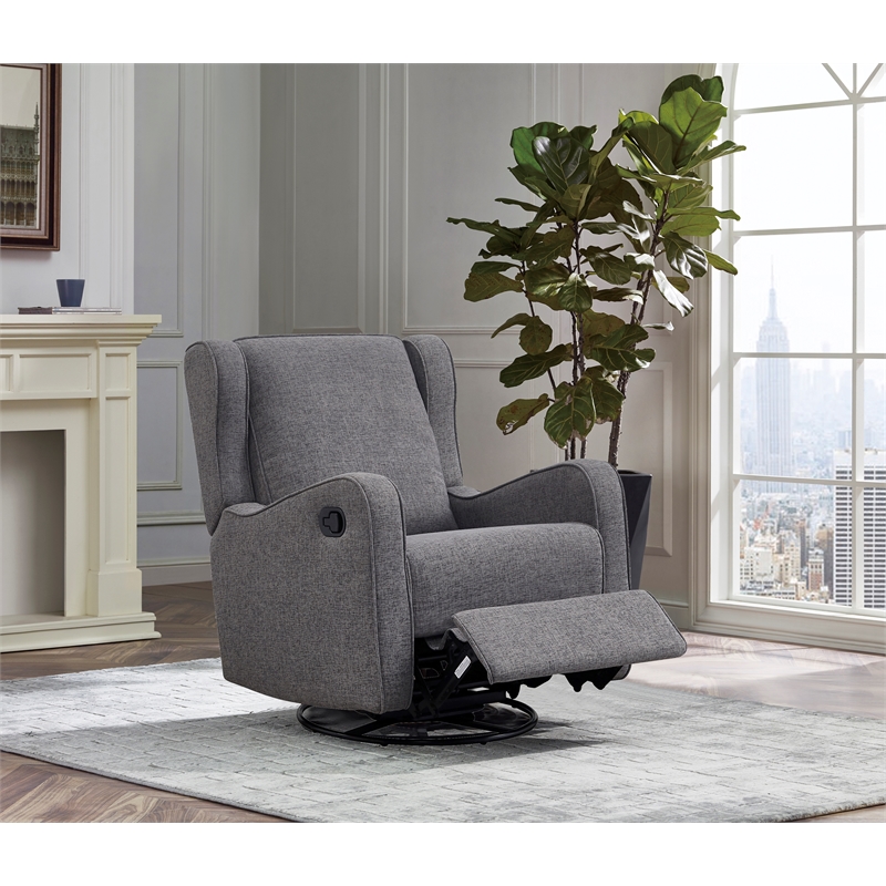Kingfisher Lane Fabric Manual Swivel Glider and Recliner in Steel Gray