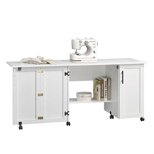 Kingfisher Lane Contemporary Engineered Wood Sewing Craft Cart in White