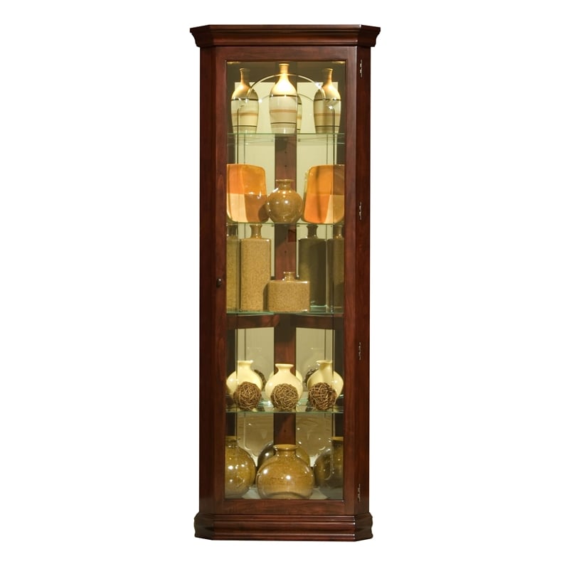 Kingfisher Lane Wood 4-Shelf Corner Curio Cabinet in Cherry Brown