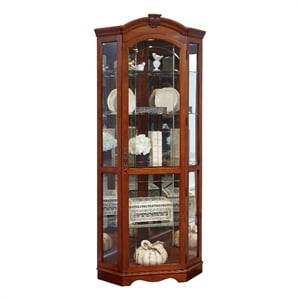 Kingfisher Lane Hardwood Corner Curio Cabinet in Brown Cherry Finish