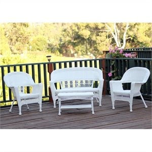 Kingfisher Lane 4-Piece Resin Wicker Patio Conversation Set in White