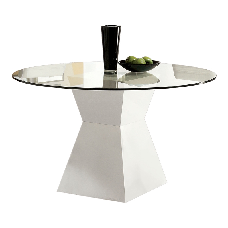 Kingfisher Lane Contemporary Round Glass Top Dining Table in White