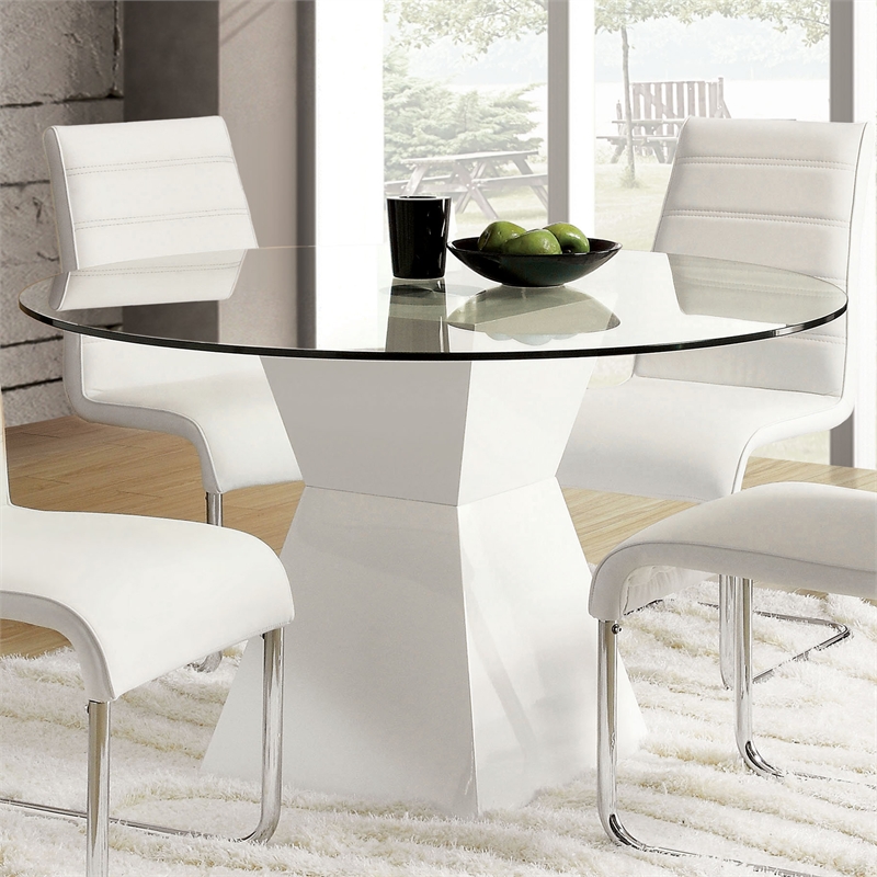 Kingfisher Lane Contemporary Round Glass Top Dining Table in White