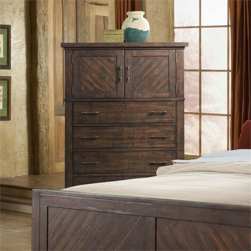 Kingfisher Lane 4-Drawer Poplar Wood Storage Chest in Walnut