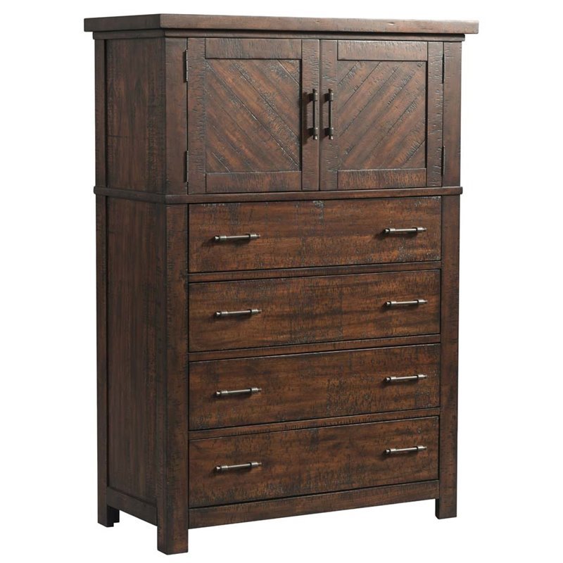Kingfisher Lane 4-Drawer Poplar Wood Storage Chest in Walnut