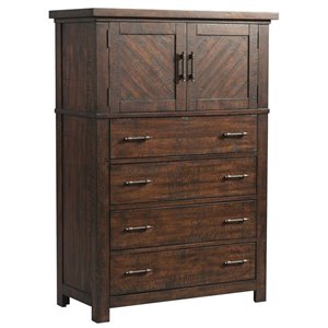 Kingfisher Lane 4-Drawer Poplar Wood Storage Chest in Walnut