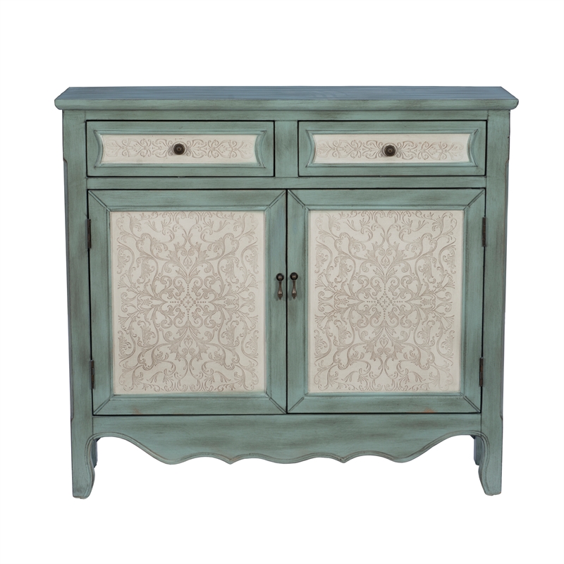 Kingfisher Lane Slim Console Cabinet in Antique Blue with White Panels