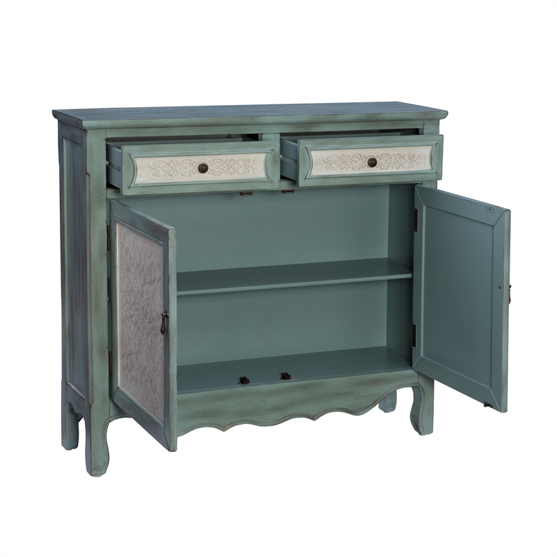 Kingfisher Lane Slim Console Cabinet in Antique Blue with White Panels