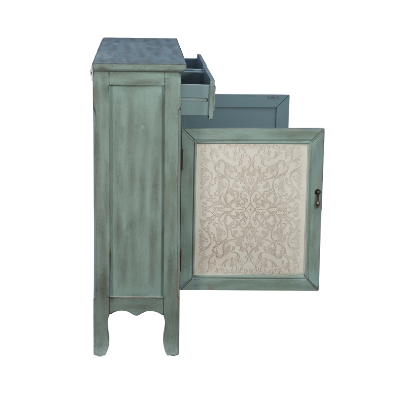 Kingfisher Lane Slim Console Cabinet in Antique Blue with White Panels