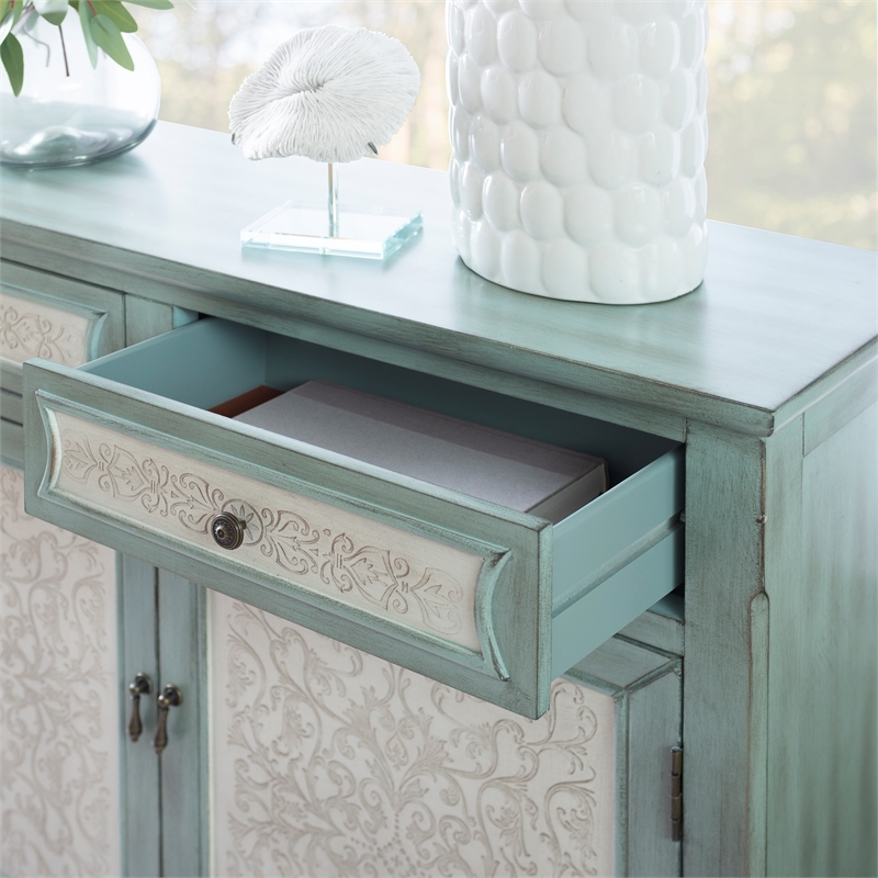 Kingfisher Lane Slim Console Cabinet in Antique Blue with White Panels