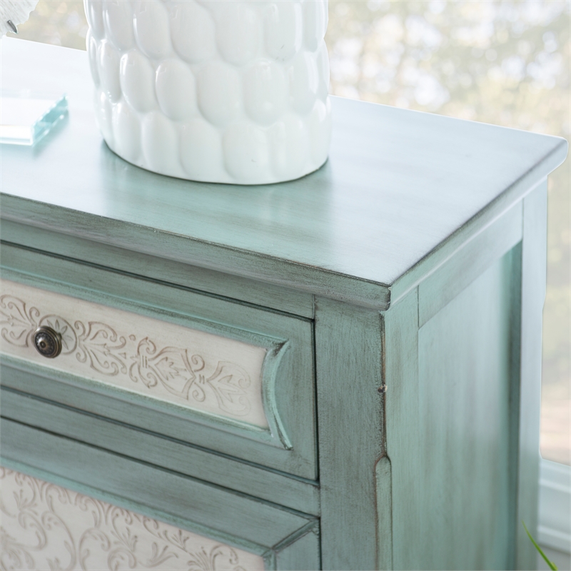 Kingfisher Lane Slim Console Cabinet in Antique Blue with White Panels