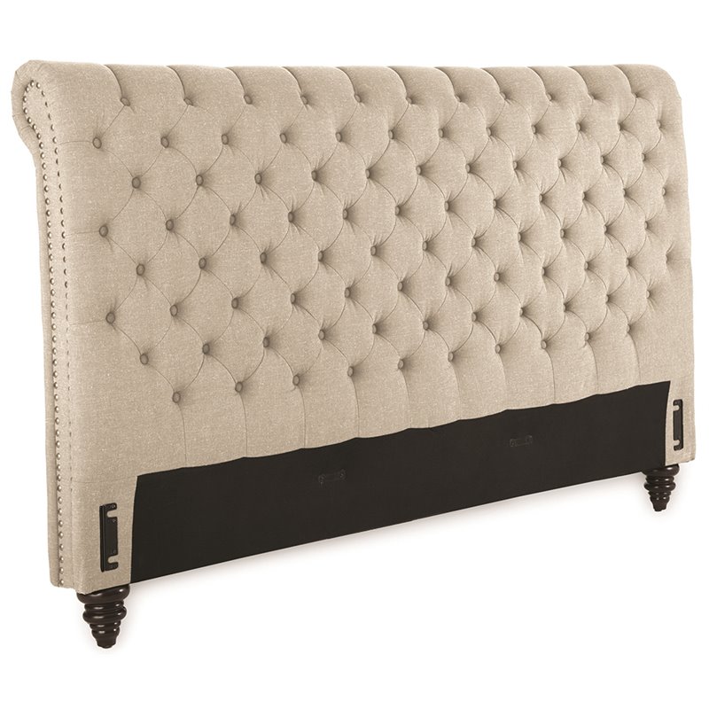 Kingfisher Lane Tufted King Sleigh Bed in Sand Beige Upholstery